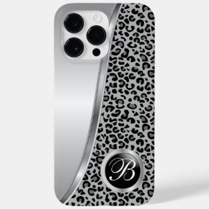 Black and Grey Leopard Print Monogram Case-Mate iPhone 14 Pro Max Case