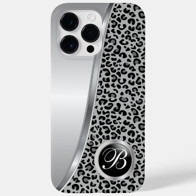 Black and Grey Leopard Print | Monogram Case-Mate iPhone Case (Back)
