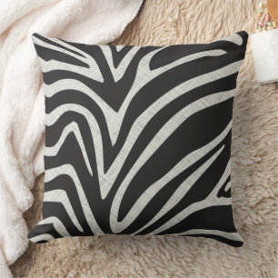 Black and Grey Linen Texture Print Zebra Stripe Cushion