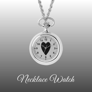 Black and grey love heart Necklace Watch