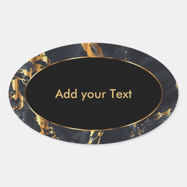 Black and Grey Marble with Gold Accents Oval Sticker (Front)