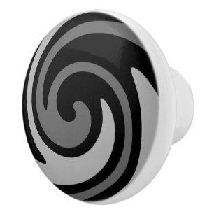 Black and grey modern abstract swirl ceramic knob