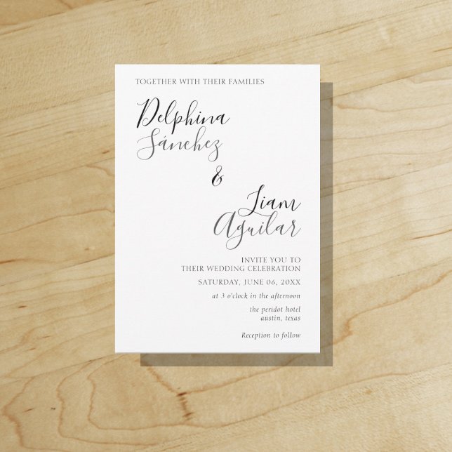 Black and Grey Modern Budget Wedding Invitation ("Everyday is abundantly beautiful." 
Sincerely Best Wishes from Lucky Design World)