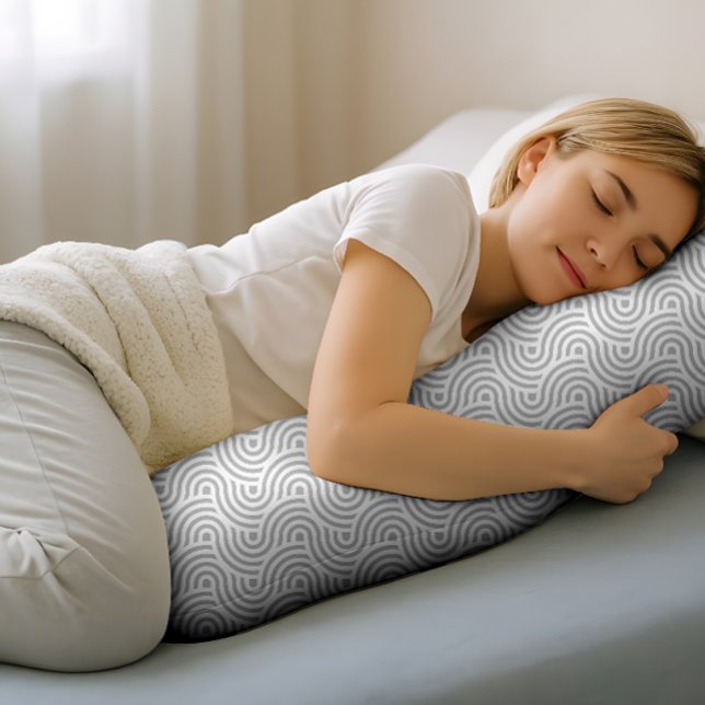Black and Grey Modern Geometric Wavy Curved Lines Body Cushion (Creator Uploaded)