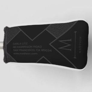 Black and Grey Modern Geometric Wavy Curved Lines Golf Head Cover