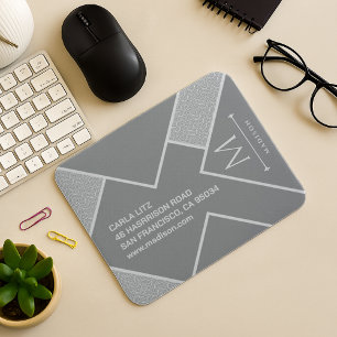 Black and Grey Modern Geometric Wavy Curved Lines Mouse Mat