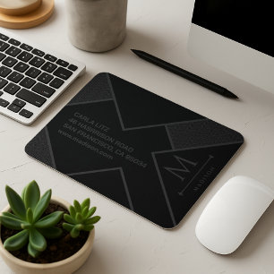 Black and Grey Modern Geometric Wavy Curved Lines Mouse Mat
