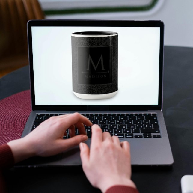 Black and Grey Modern Geometric Wavy Curved Lines Mug (Creator Uploaded)