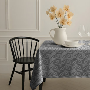 Black and Grey Modern Geometric Wavy Curved Lines Tablecloth