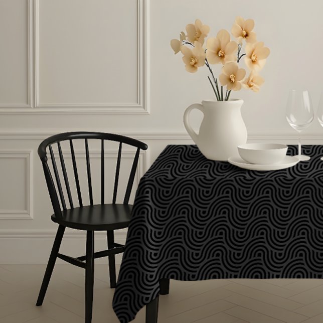 Black and Grey Modern Geometric Wavy Curved Lines Tablecloth (Creator Uploaded)