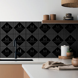 Black and Grey Modern Geometric Wavy Curved Lines Tile