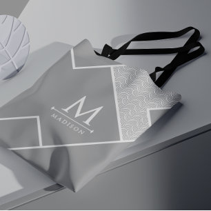 Black and Grey Modern Geometric Wavy Curved Lines Tote Bag