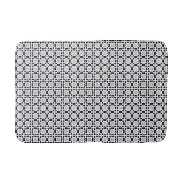 Black and Grey Modern Graphic Tile Pattern Bath Mat (Front)