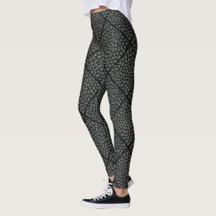 Black and Grey Modern Mosaic Diamonds Animal Print Leggings