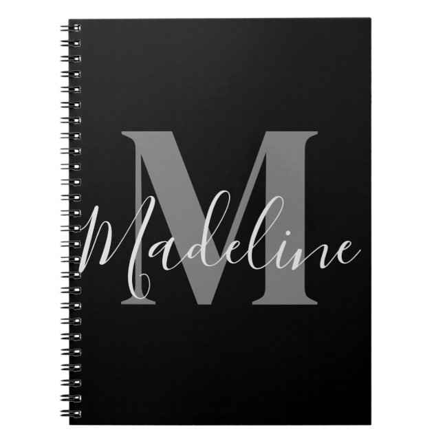 Black And Grey Monogram Elegant Notebook (Front)