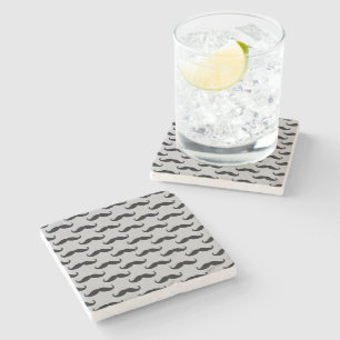 Black and Grey Moustaches Stone Coaster