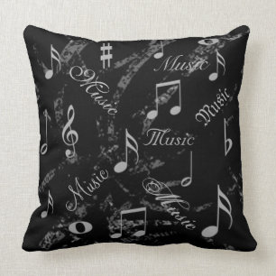 Black and Grey Music Notes Throw Pillow
