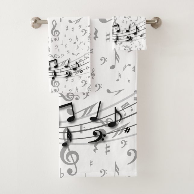 Black and grey musical notes bath towel set (Insitu)