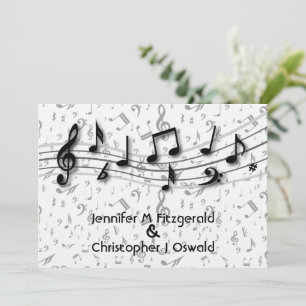 Black and Grey  Musical Notes Wedding Invitation