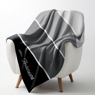 Black and Grey   Ombre Stripes with Script Fleece Blanket