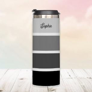 Black and Grey   Ombre Stripes with Script Fleece  Thermal Tumbler