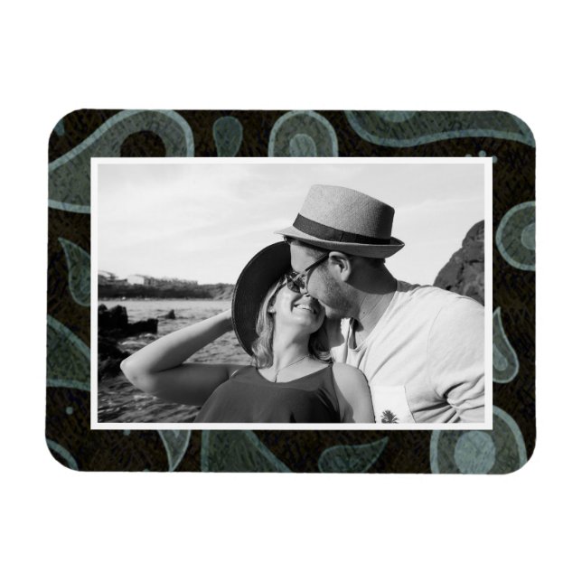 Black and Grey Paisley Pattern Custom Photo Magnet (Horizontal)