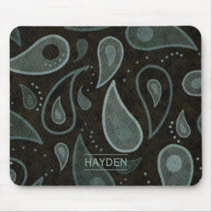 Black and Grey Paisley Pattern Personalised Mouse Mat