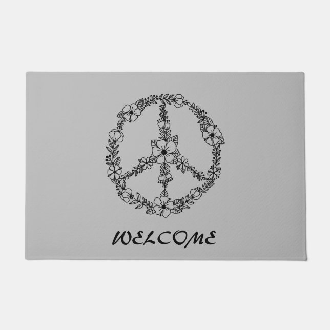 Black and grey peace sign welcome door mat (Front)