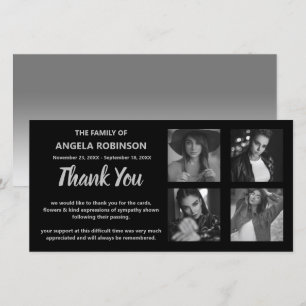 Black And Grey Photo Collage Memorial Thank You Card