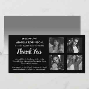 Black And Grey Photo Collage Memorial Thank You Card