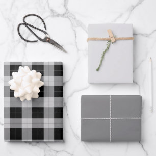 Black and Grey Plaid and Coordinating Greys Wrapping Paper Sheet