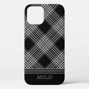 Black and Grey Plaid iPhone 12 Case