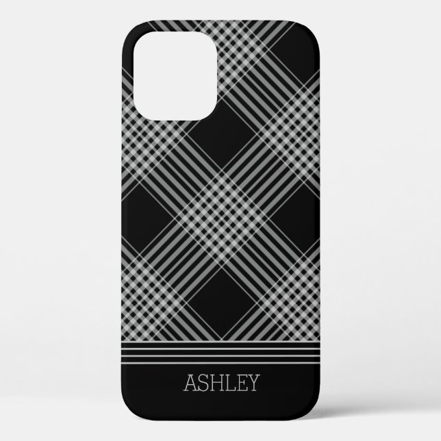 Black and Grey Plaid Case-Mate iPhone Case (Back)