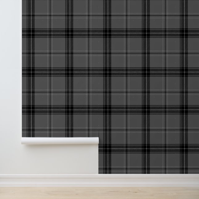 Black and Grey Plaid Checked Wallpaper (Application)