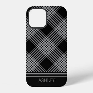 Black and Grey Plaid iPhone 12 Case