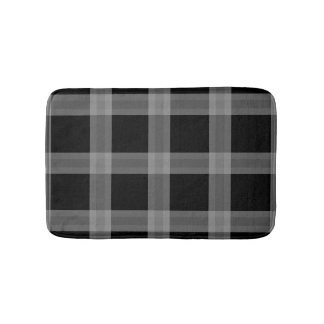Black And Grey Plaid Pattern Bath Mat (Front)