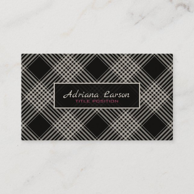 Black And Grey Plaid Pattern Business Card (Front)