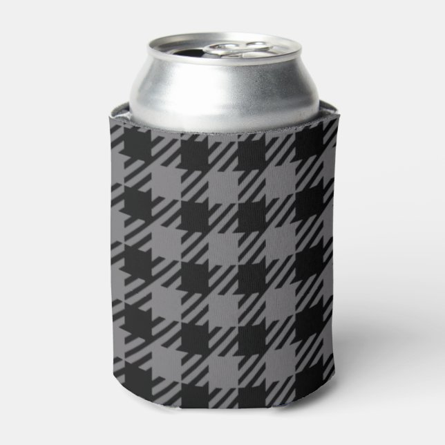 Black and Grey Plaid Pattern Can Cooler (Can Front)