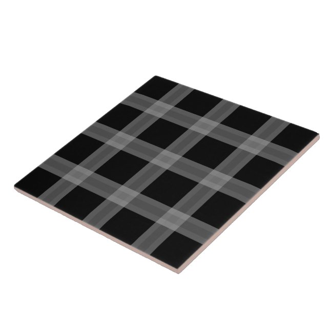 Black And Grey Plaid Pattern Ceramic Tile (Side)