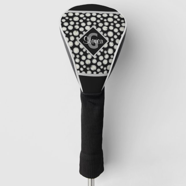 Black and Grey Polka Dots Monogram Golf Head Cover (Front)