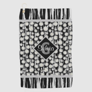 Black and Grey Polka Dots Monogram Striped Golf Towel