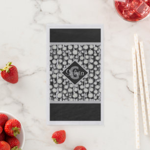 Black and Grey Polka Dots Monogram Stripes Napkin