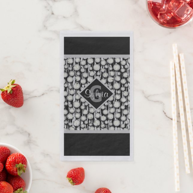 Black and Grey Polka Dots Monogram Stripes Napkin (Insitu)