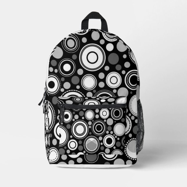 Black and Grey  Printed Backpack (Front)