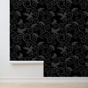Black and Grey Raven Gothic Romantic Fairytale Wallpaper