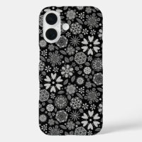 Black And Grey Retro Floral Art Seamless Pattern