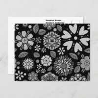 Black And Grey Retro Floral Art Seamless Pattern
