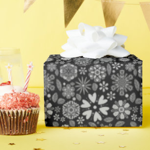 Black And Grey Retro Floral Art Seamless Pattern Wrapping Paper