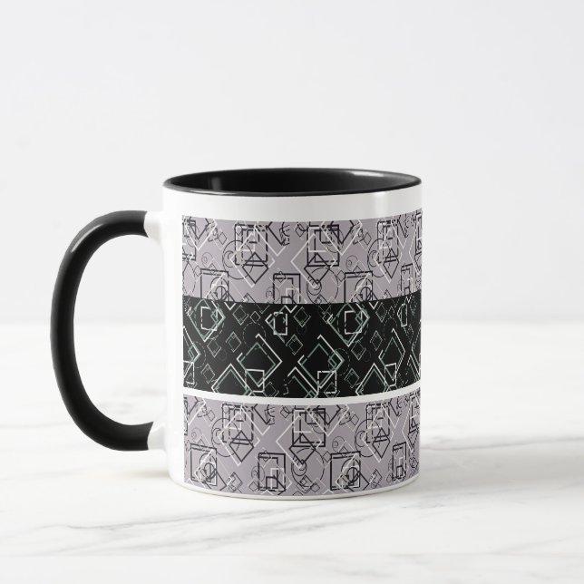 Black and grey retro  pattern mug (Left)