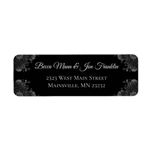 Black and Grey Roses Gothic Return Address Label (Front)